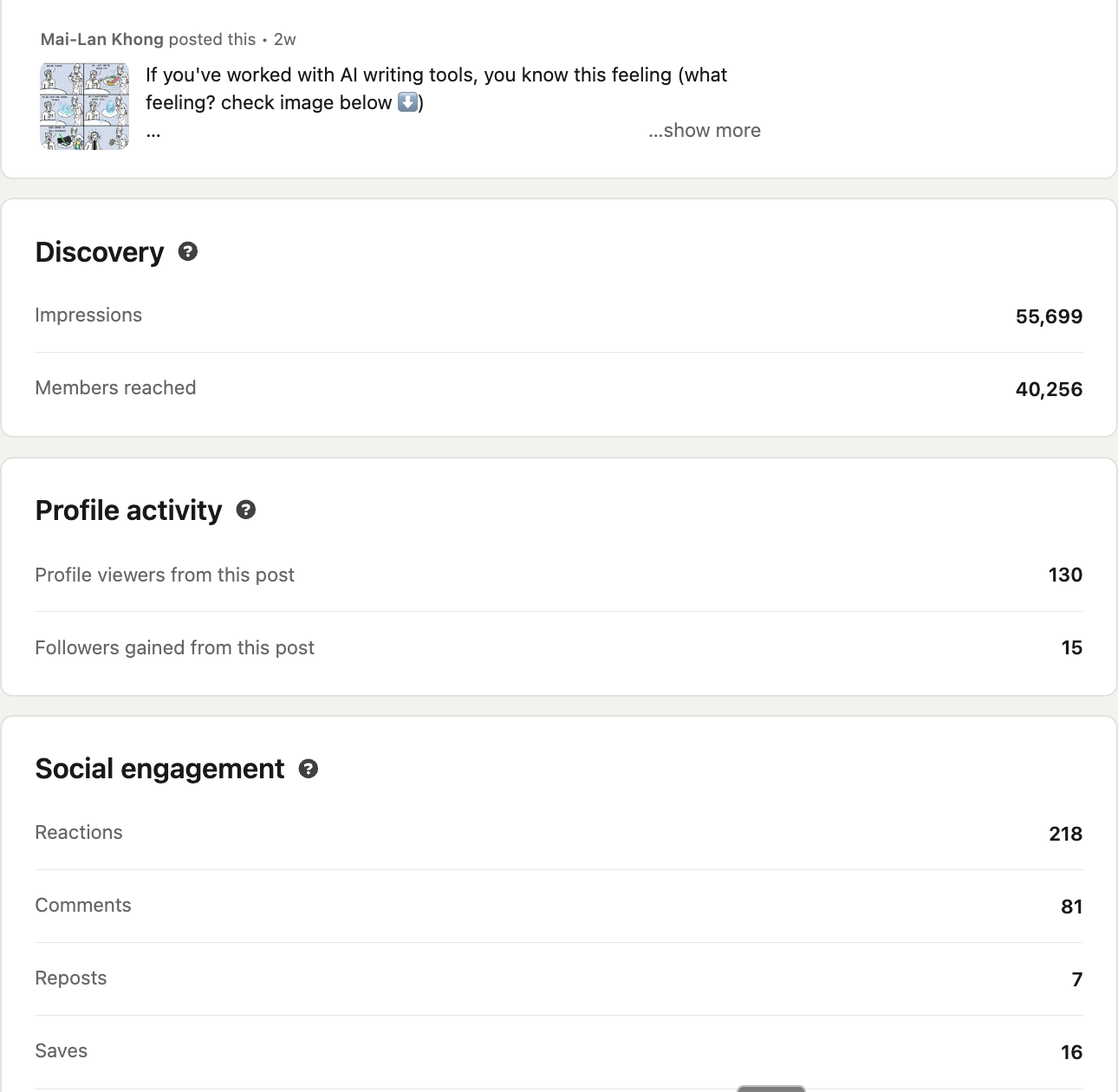 LinkedIn #1 top performing post