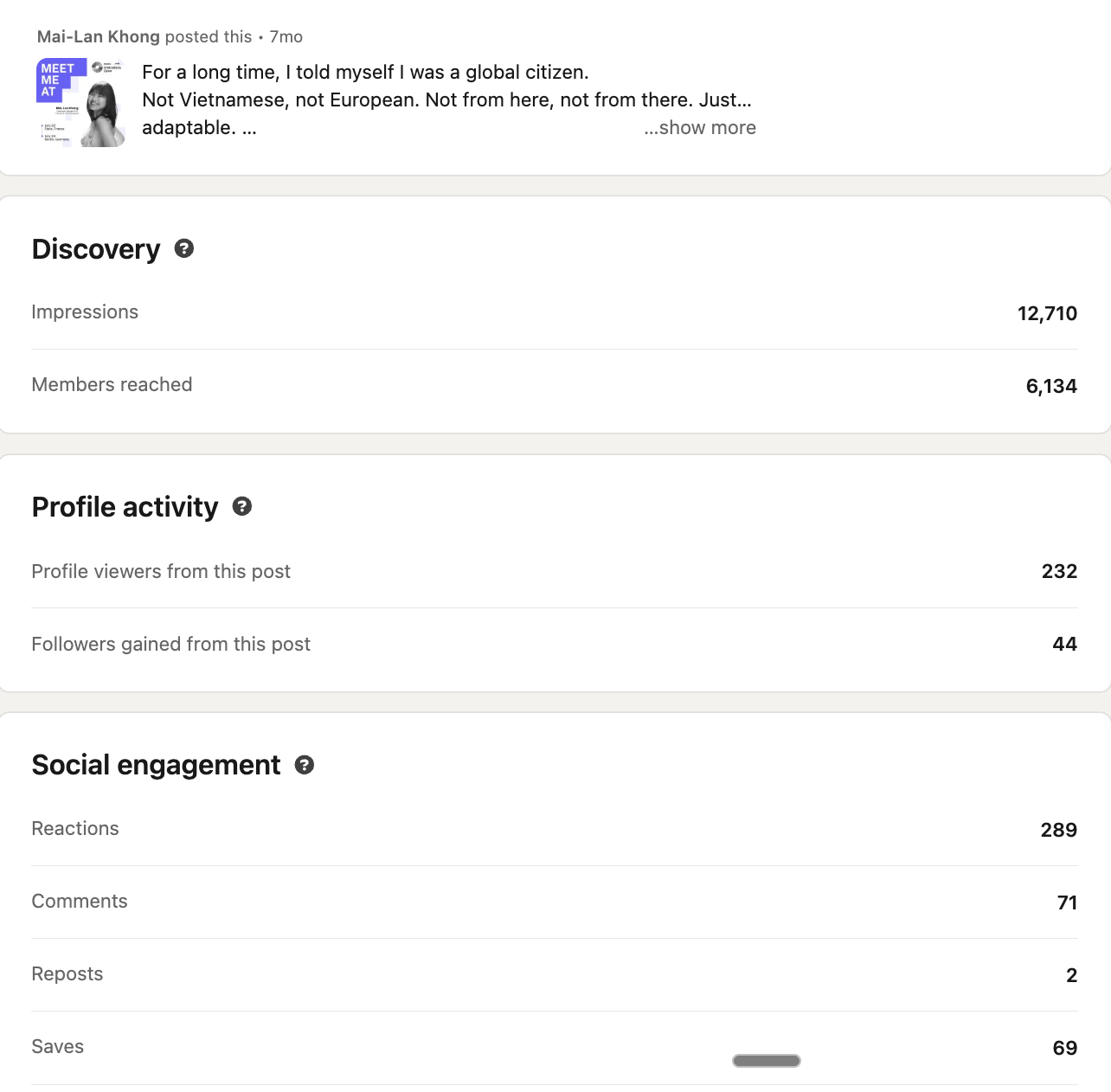 LinkedIn #2 top performing post